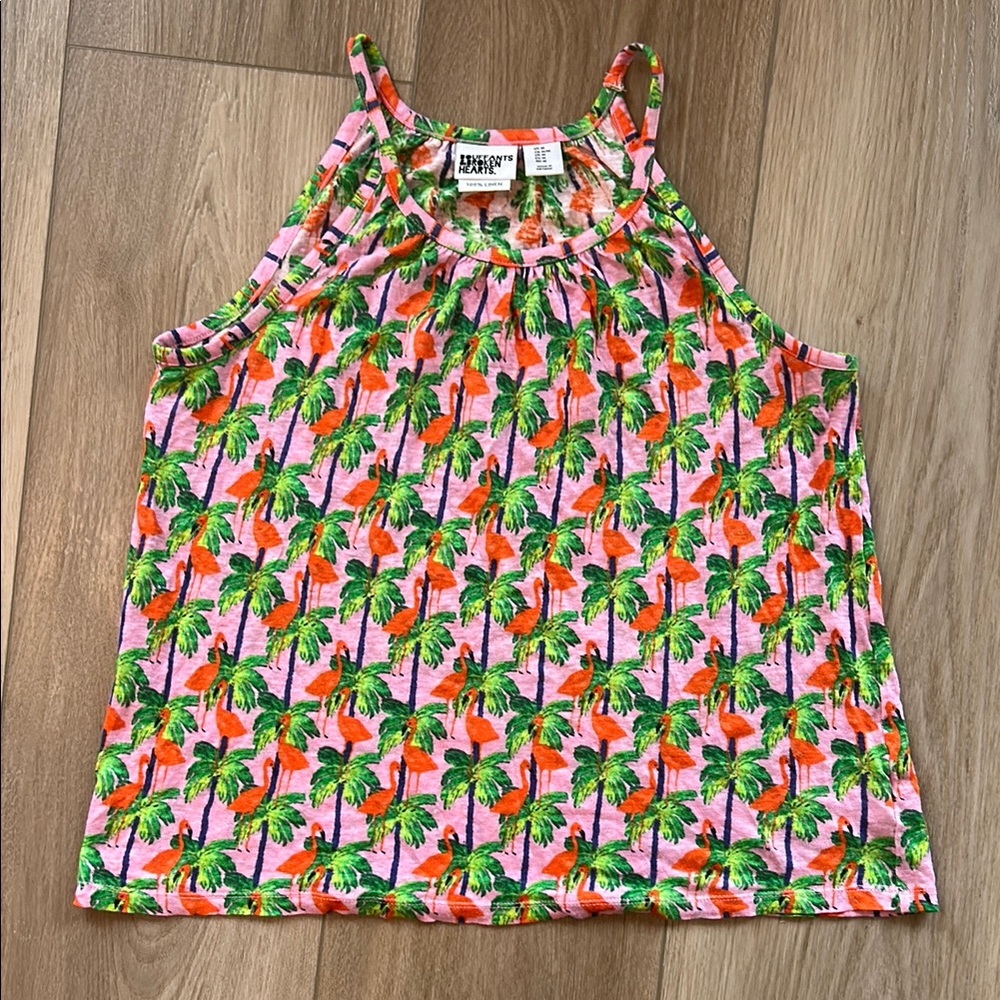 Bouffants & Broken Hearts. 100% Linen Flamingo Tank top. Size medium